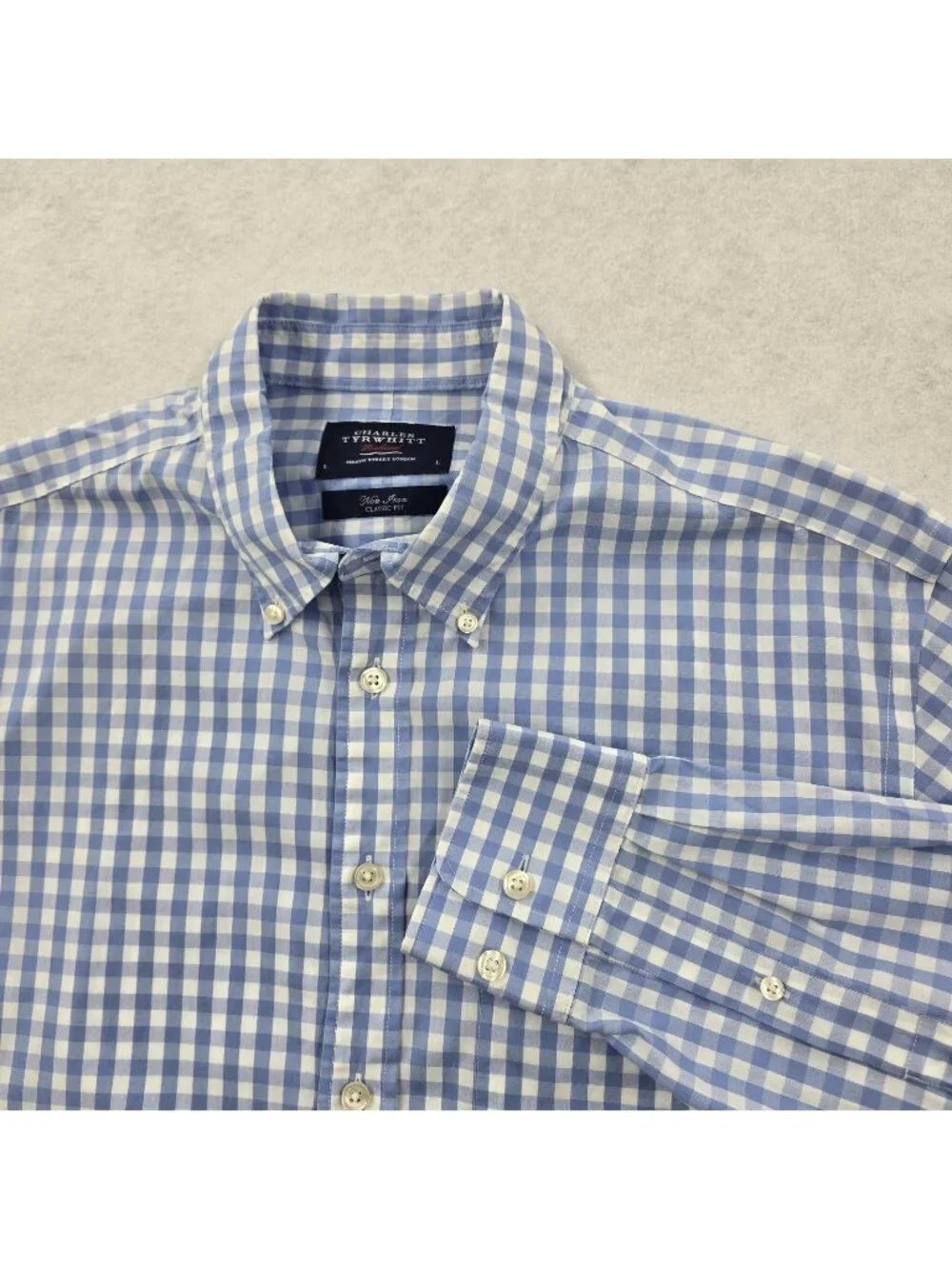 Charles Tyrwhitt Weekend Button Down Dress Shirt Sz L Non-Iron Classic Fit Blue